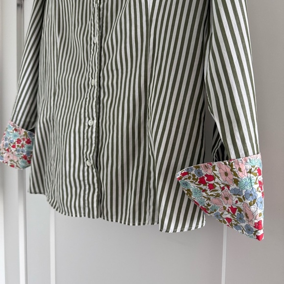 Bagutta green & white stripe cotton button down dress shirt - size Medium (M) - Picture 4 of 7